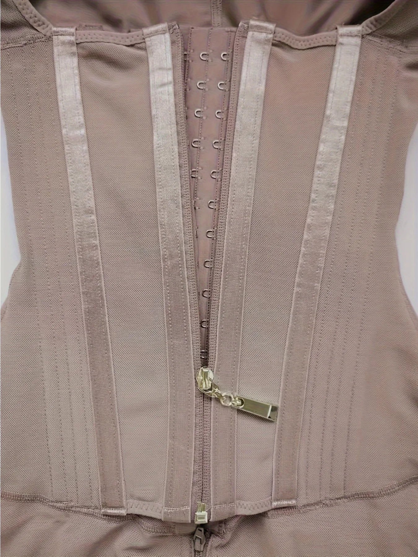 Women's High-Waisted Lace Shapewear Bodysuit - Non-Padded, Full-Coverage, Zipper Closure, Nylon Knit Fabric with Elegant Contras