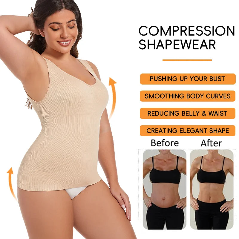 Women Sleeveless Shapewear Tank Tops S-3XL Wide Strap Fajas Tummy Control Body Shaper Sexy V Neck Underwear Compression Shirts