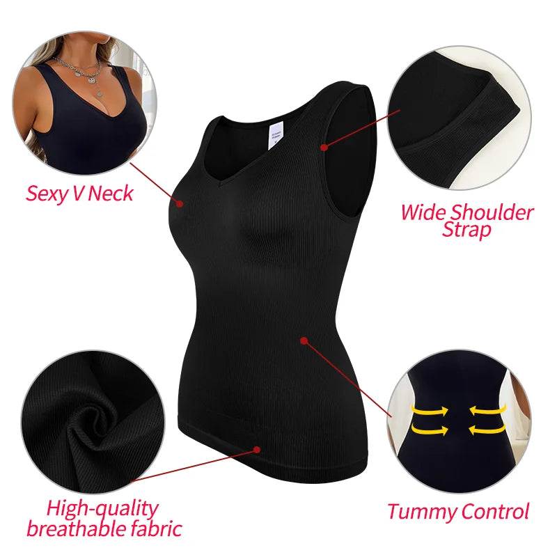 Women Sleeveless Shapewear Tank Tops S-3XL Wide Strap Fajas Tummy Control Body Shaper Sexy V Neck Underwear Compression Shirts