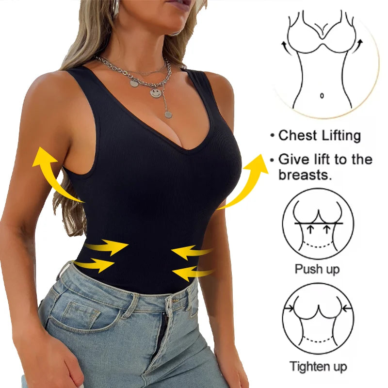Women Sleeveless Shapewear Tank Tops S-3XL Wide Strap Fajas Tummy Control Body Shaper Sexy V Neck Underwear Compression Shirts
