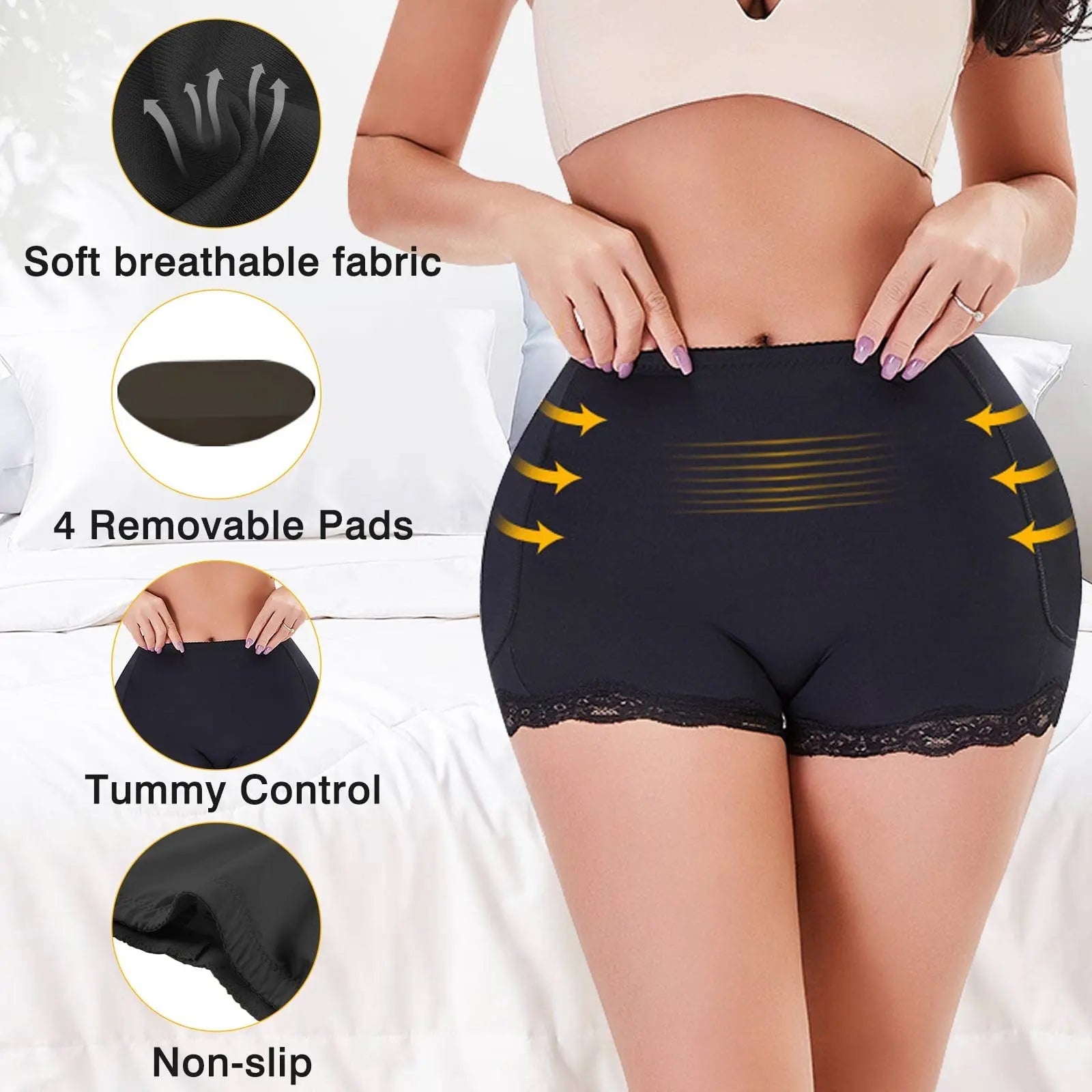 LILVIGOR Padded Underwear for Women Butt Lifter Seamless Booty Pads Butt Enhancer Panties Lace Shapewear Boyshorts